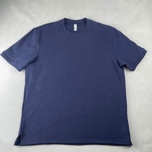 American Apparel Sweatshirt Men L Navy Blue Crew Neck Short Sleeve USA Made Soft